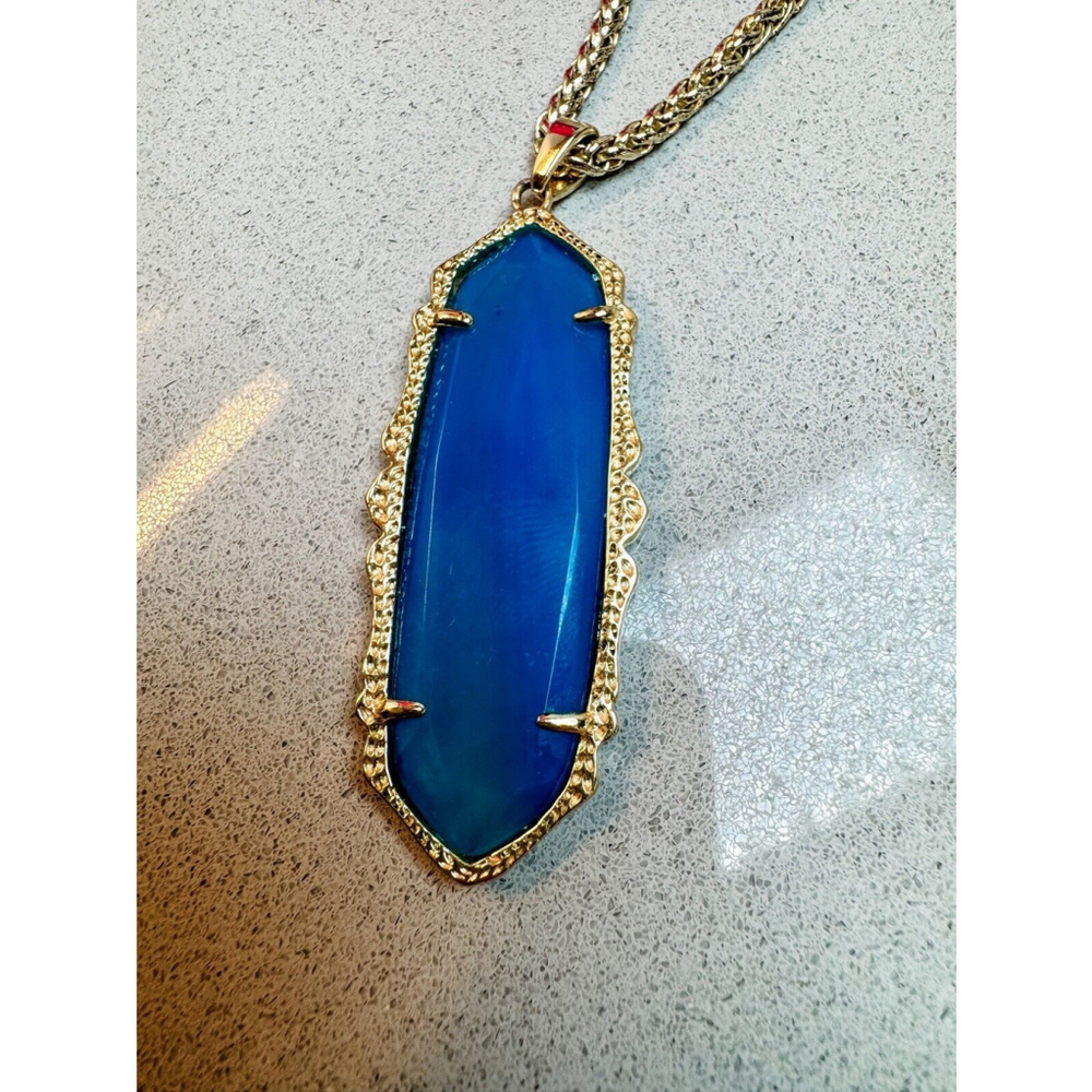 KENDRA SCOTT Teal blue Agate Frances Necklace & Earrings Gold Tone Rare - Picture 5 of 8
